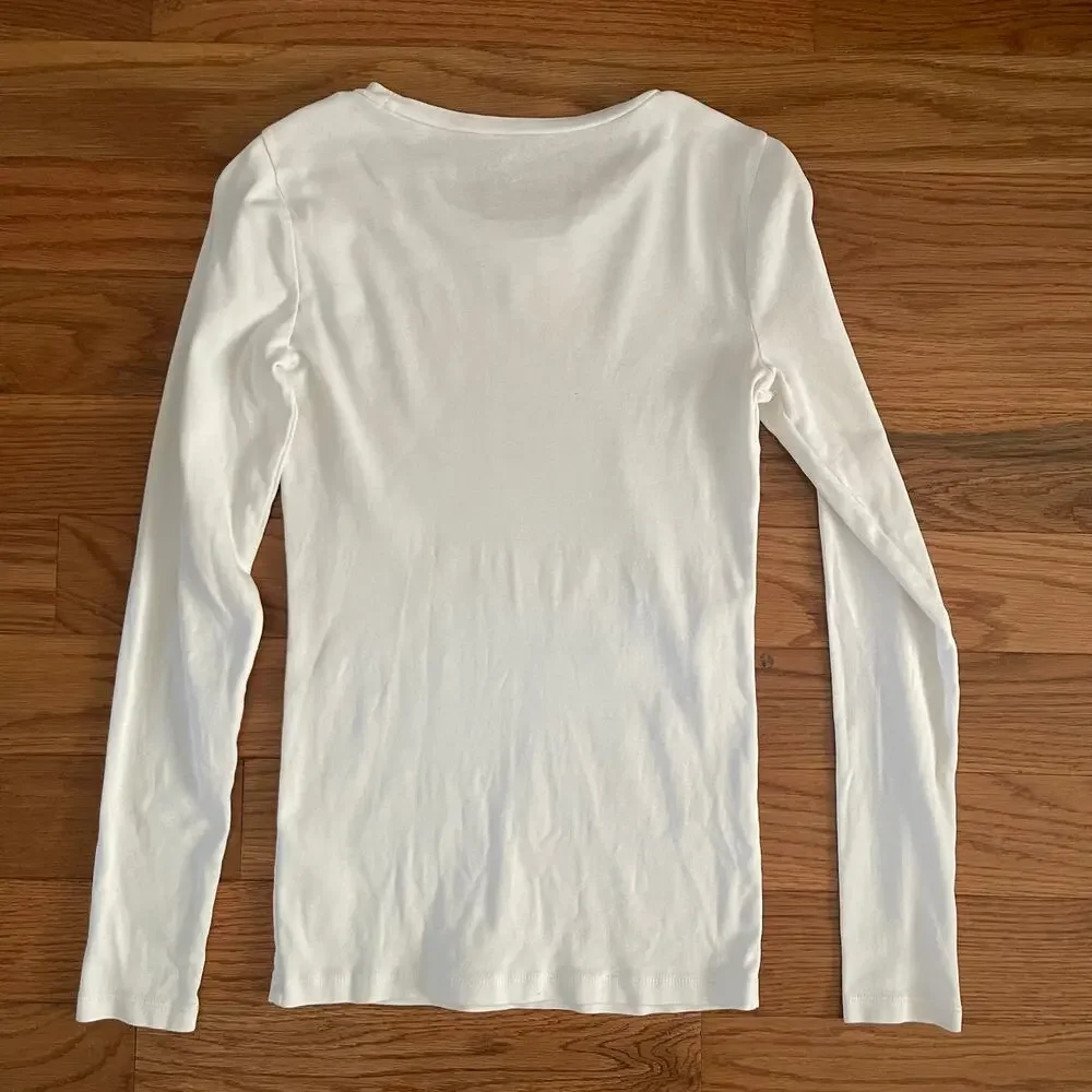 J. Crew Perfect Fit Long Sleeve Tee White Womens Small S Cotton Crewneck Basic